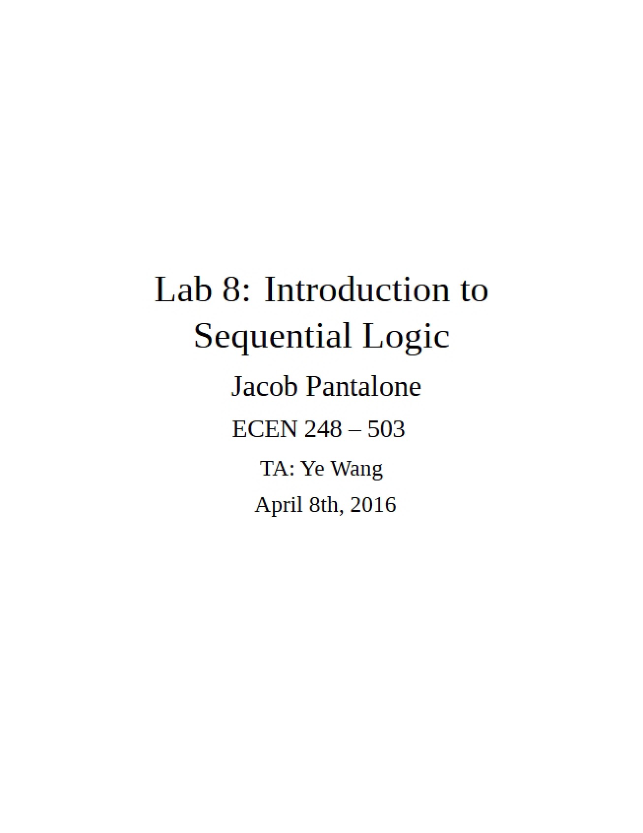 Eighth Laboratory for Introduction to Digital System Design