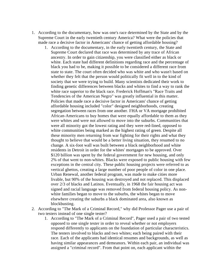 Analysis of Racial Determination, Housing Policies, and The Mark of a Criminal Record