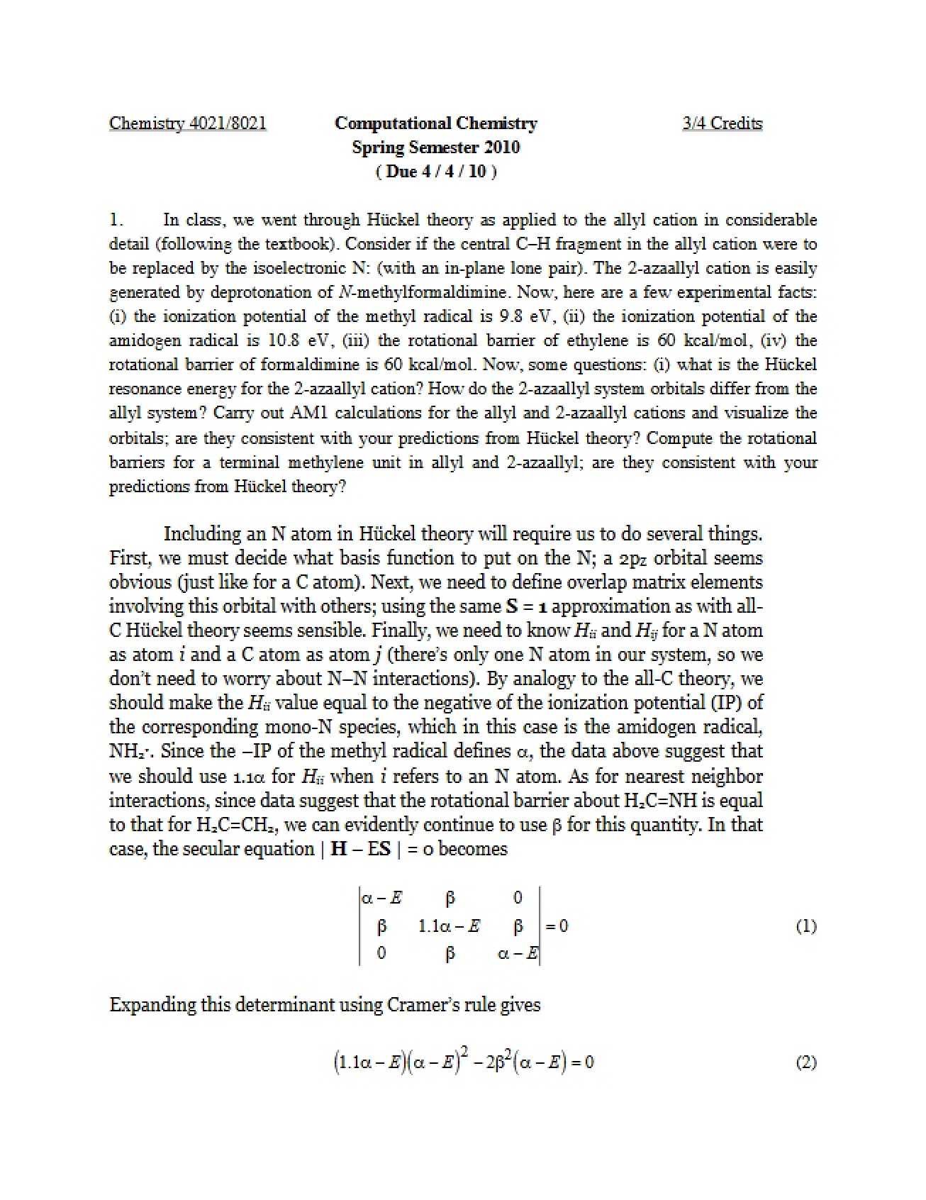 Lecture Notes for Computational Chemistry