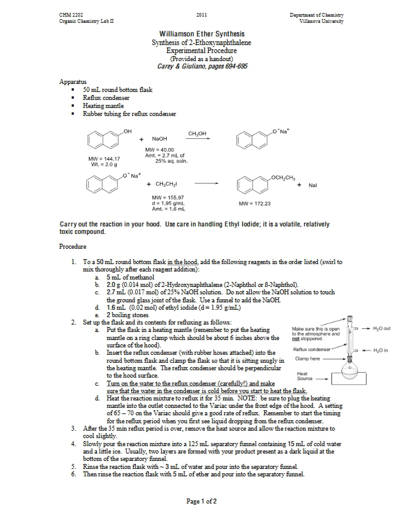 Procedure for Experiment