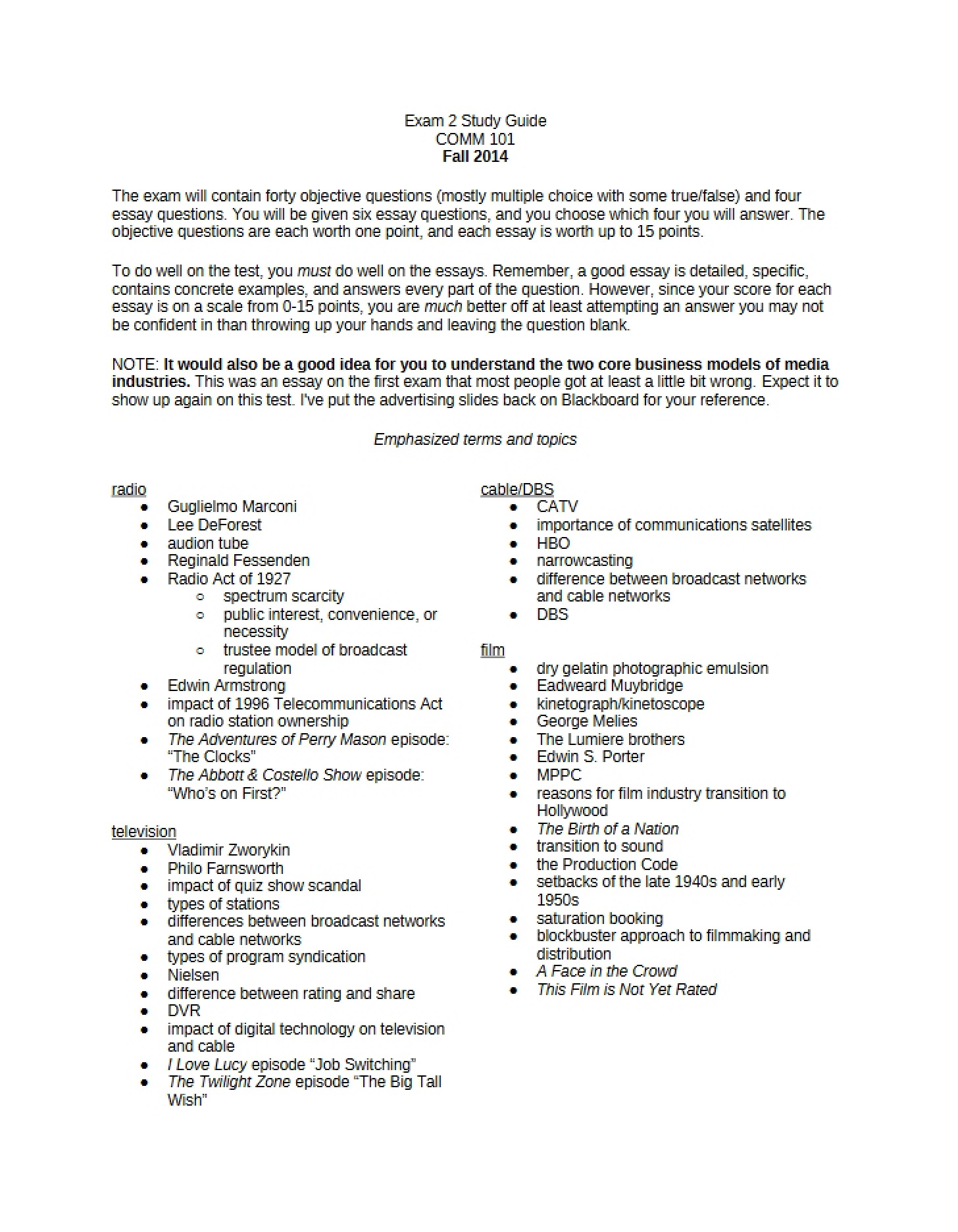 Study Guide for Exam II