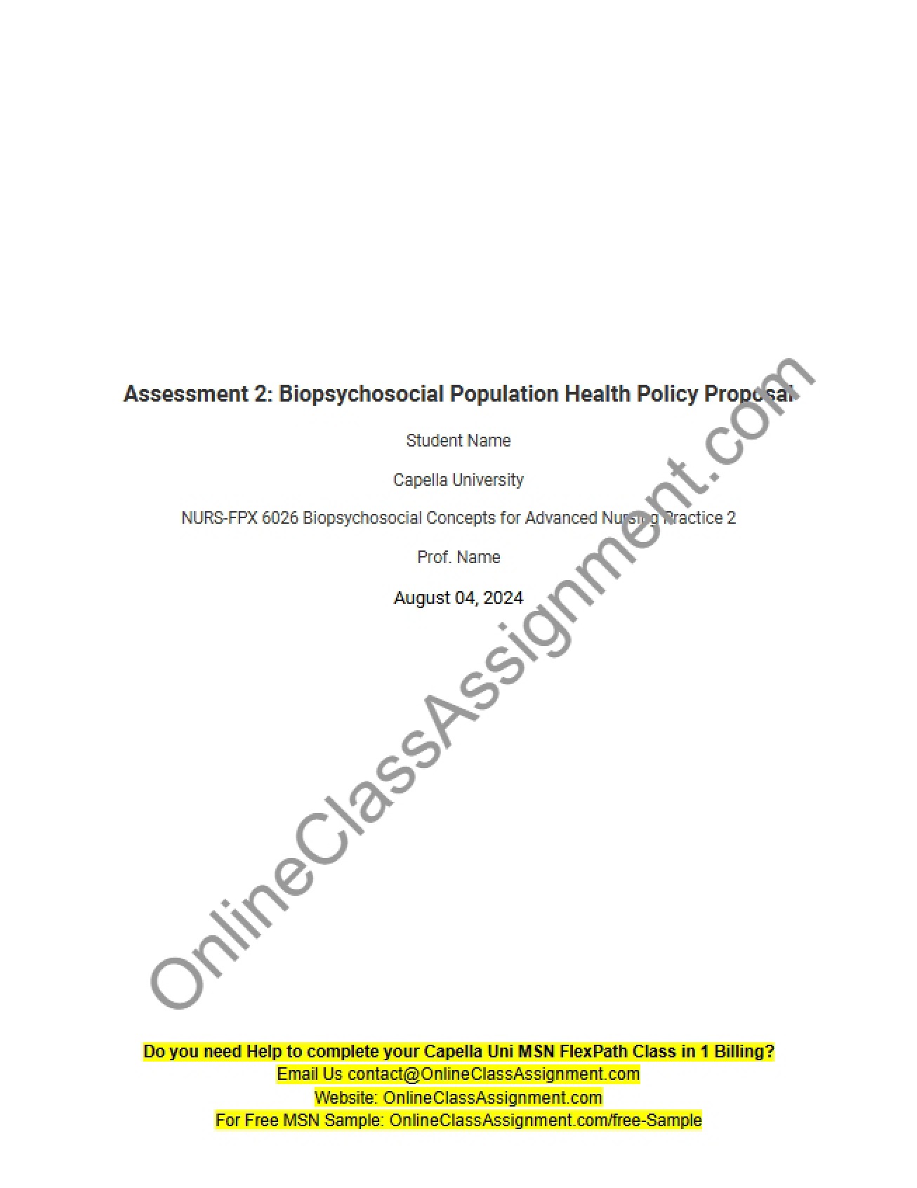 Assessment 2 Proposal for Biopsychosocial Health Policy