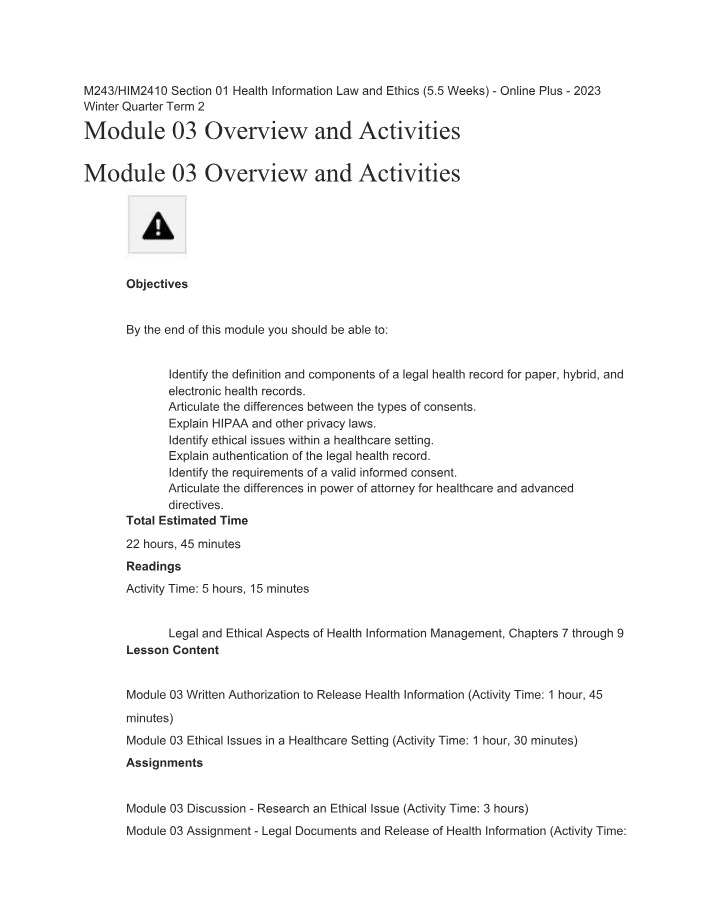 Module 03 Activities and Overview