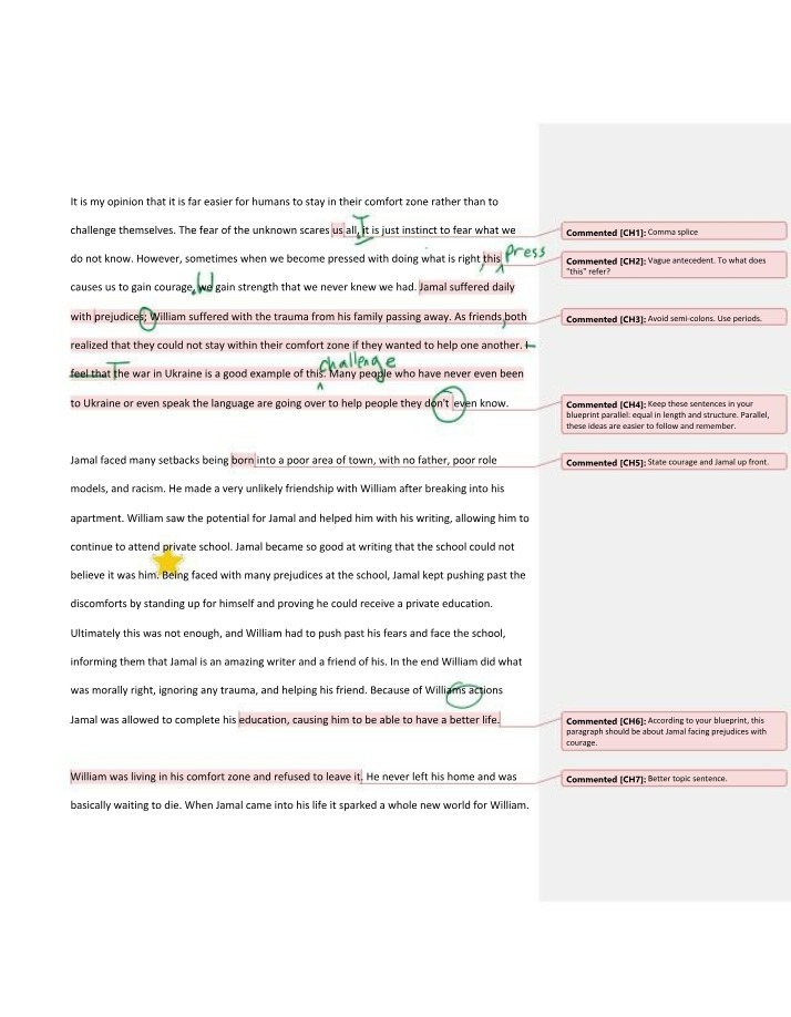Feedback on Comfort Zone Literary Exploration Essay