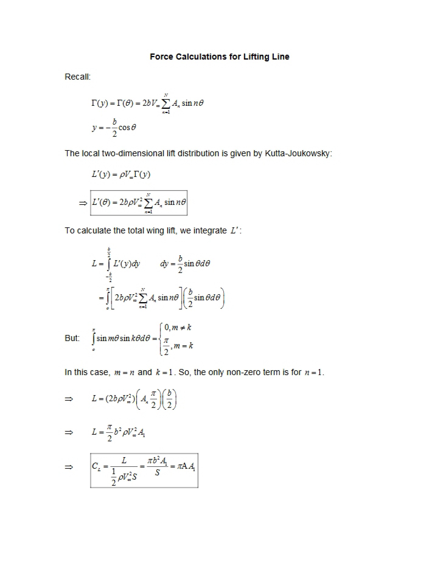 Lifting Line Force Calculations
