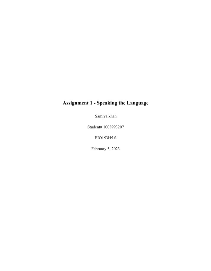 Speaking the Language - Assignment 1