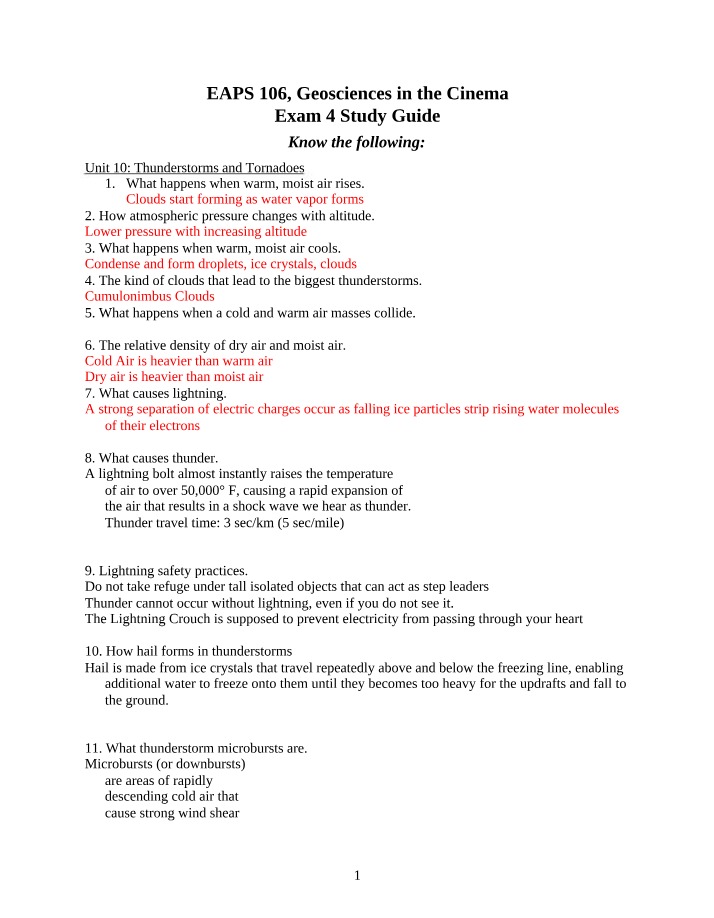 Study Guide for Exam 4