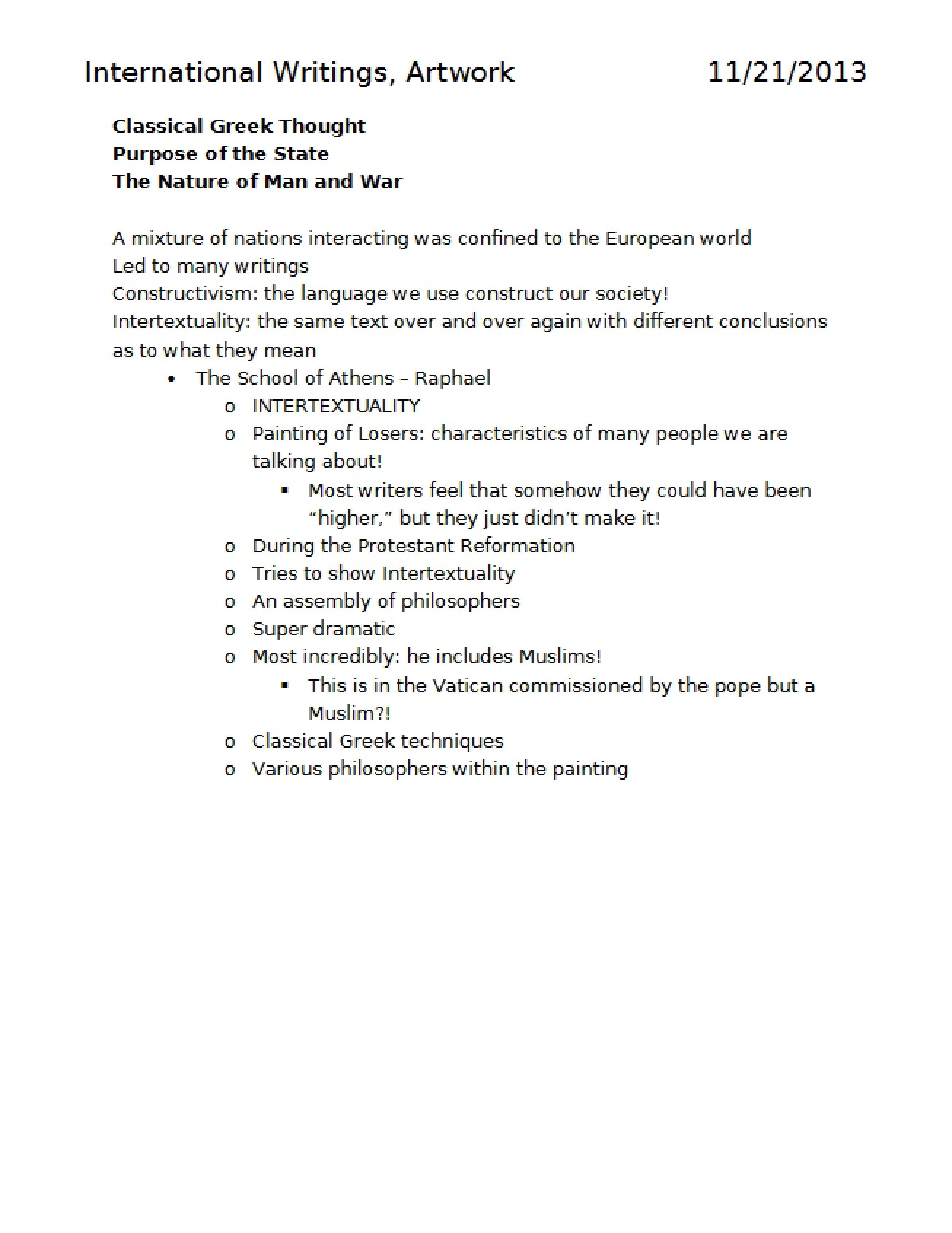 Artwork and Writings on International Topics