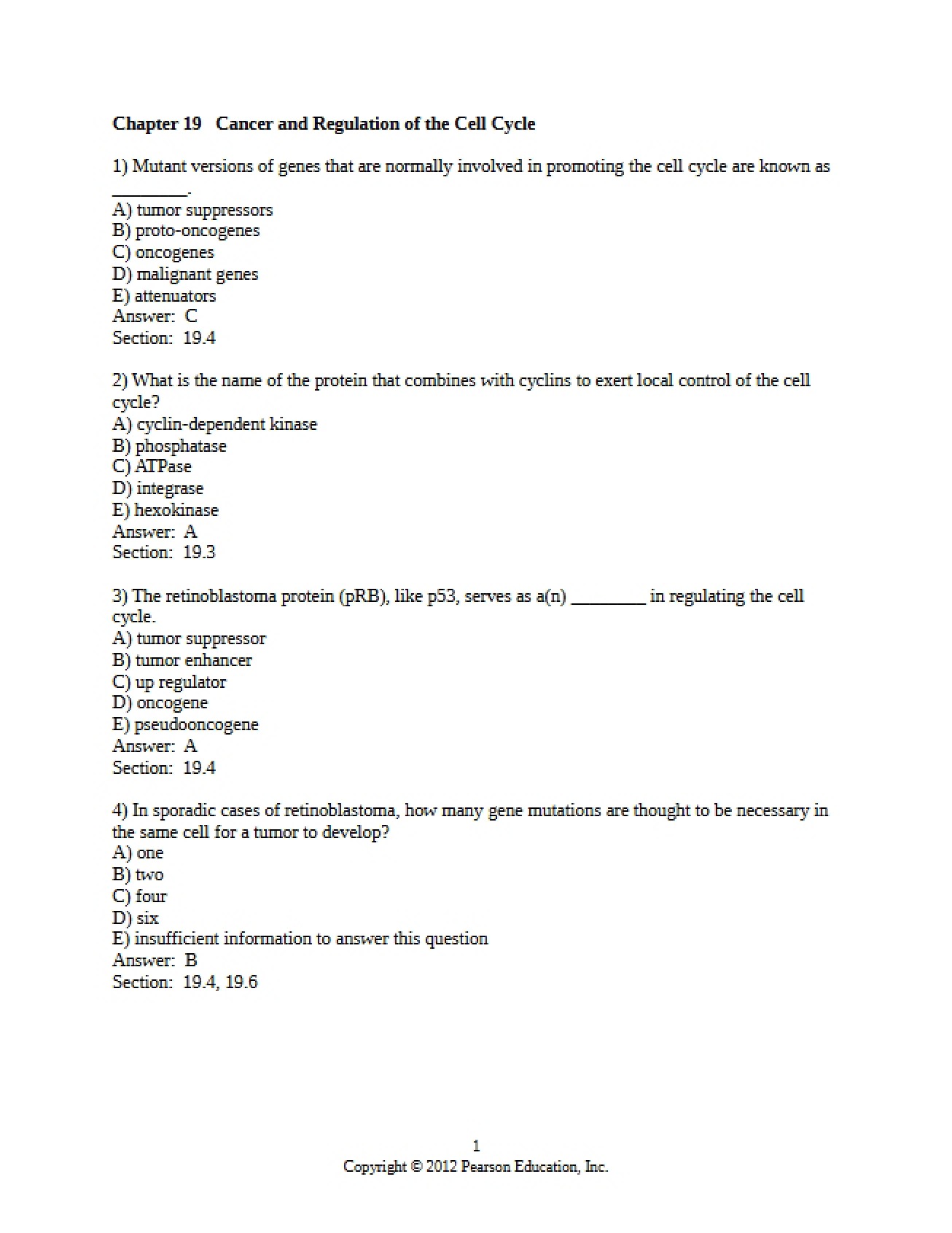 Cell Cycle Regulation and Cancer (Chapter 19)