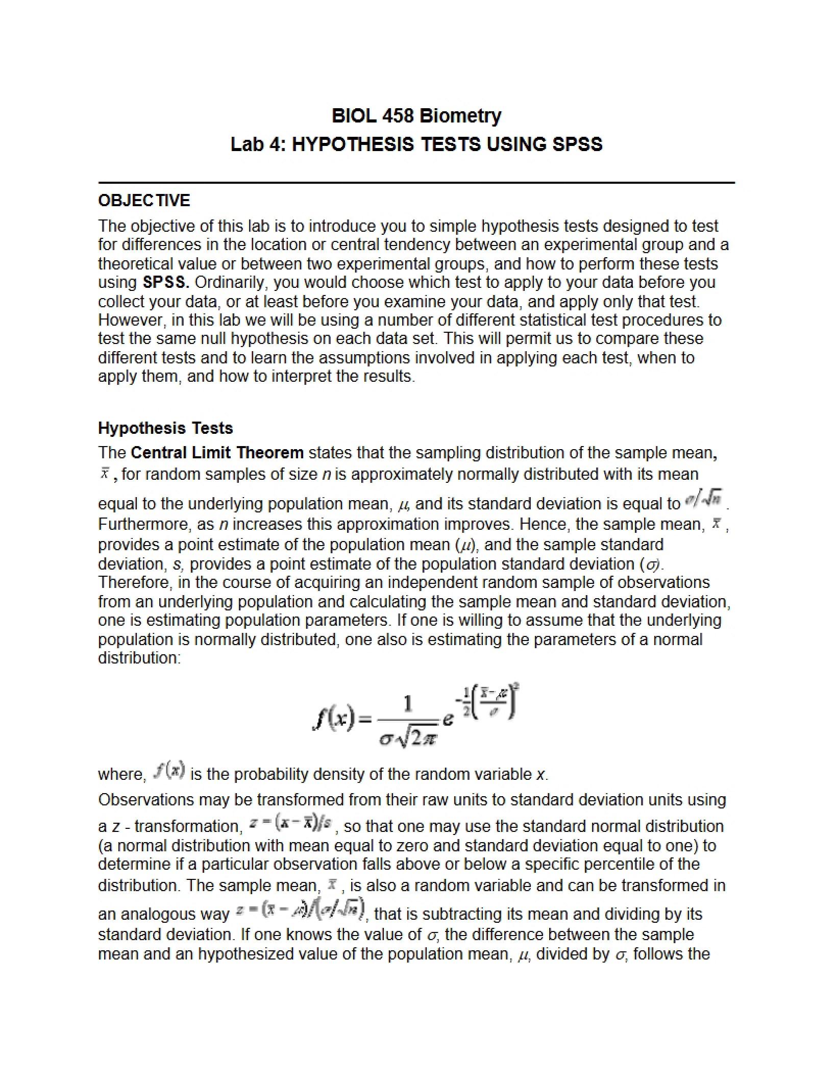 SPSS Hypothesis Testing (Lab 4)