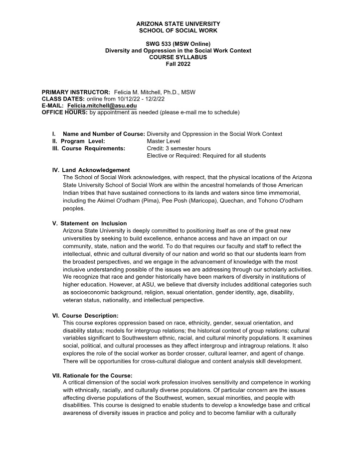 Fall 2022 Syllabus - Diversity and Oppression in the Social Work Context