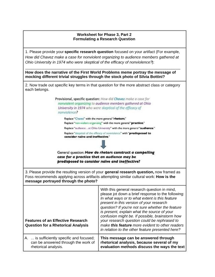 Worksheet for Formulating a Research Question