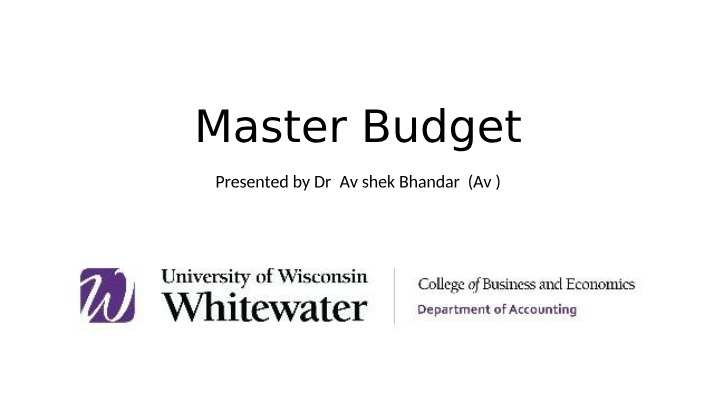 Overview of the Master Budget