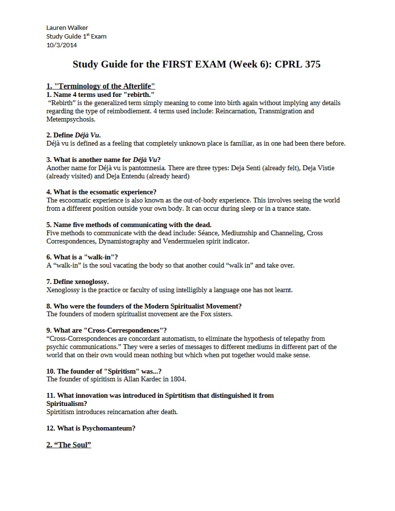 Exam One Conceptions of the Afterlife