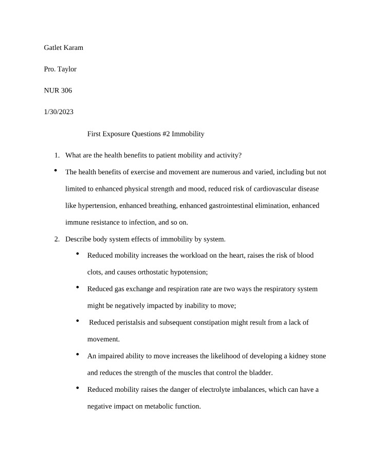 Immobility - First Exposure Questions #2
