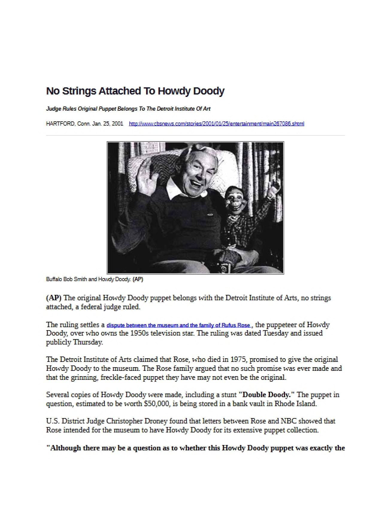 Howdy Doody Lawsuit Articles