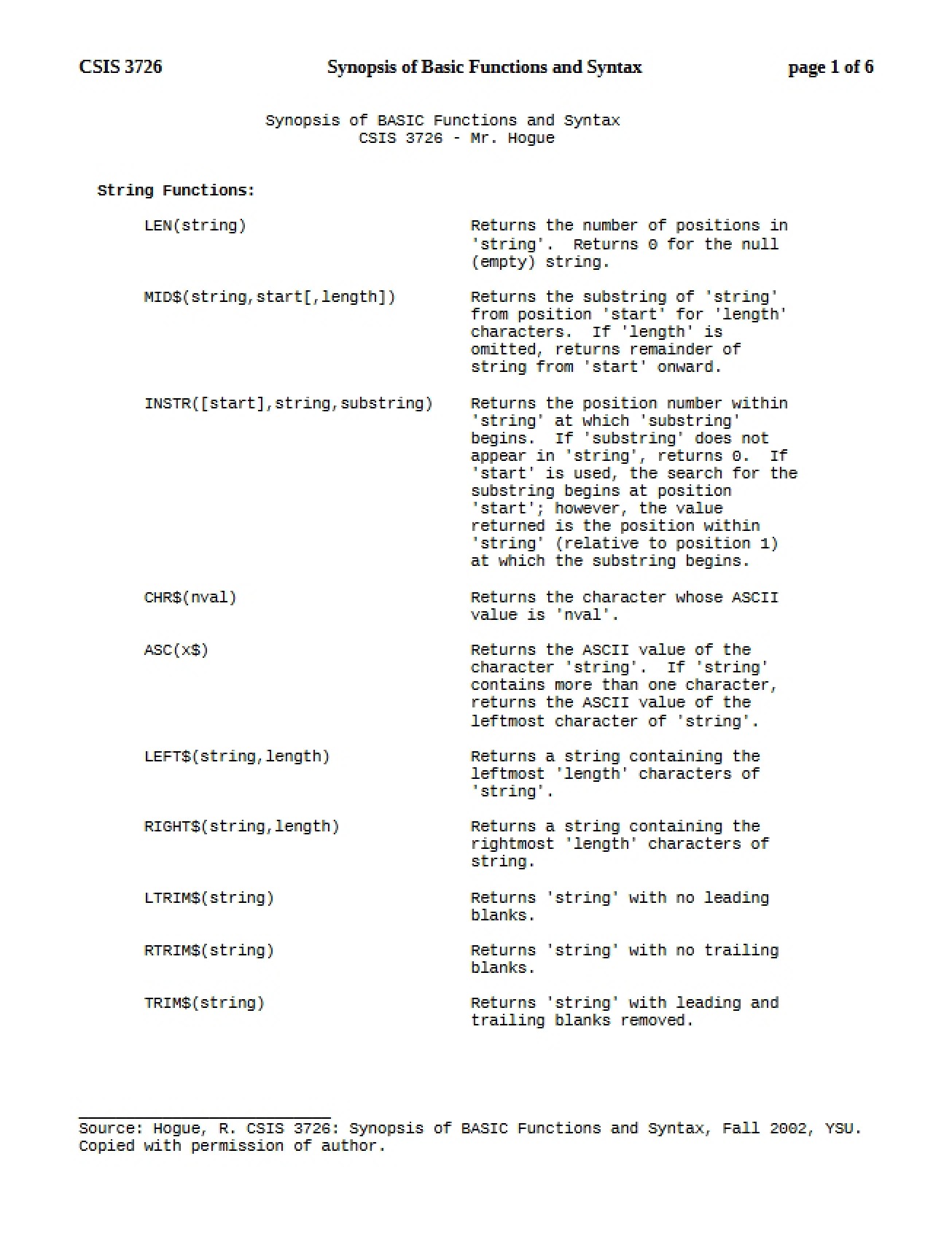 Syntax and Basic Functions Overview