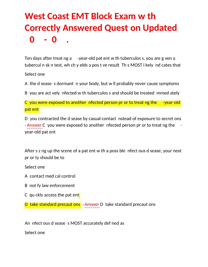 West Coast EMT Block Exam - Updated 2023-2024