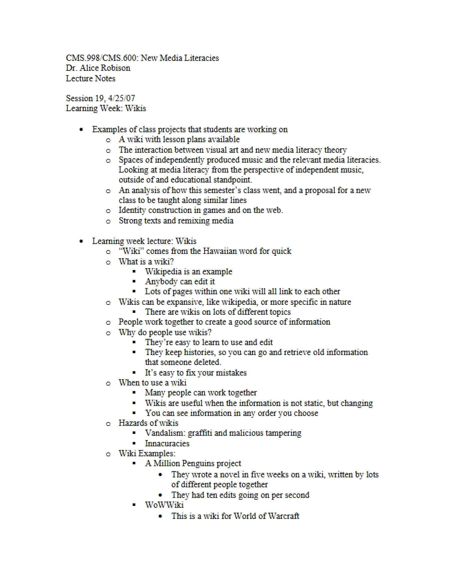 Wikis for Learning
