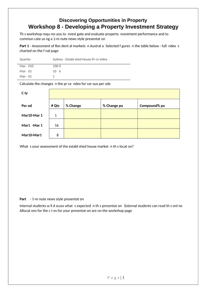 Workshop Topic 8