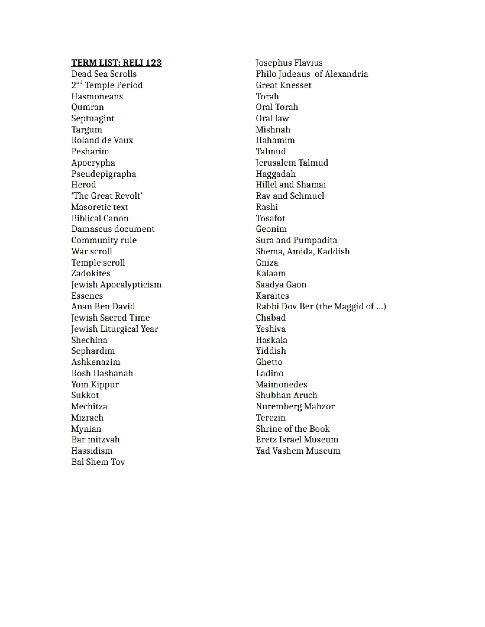 Midterm Terms Reli 123