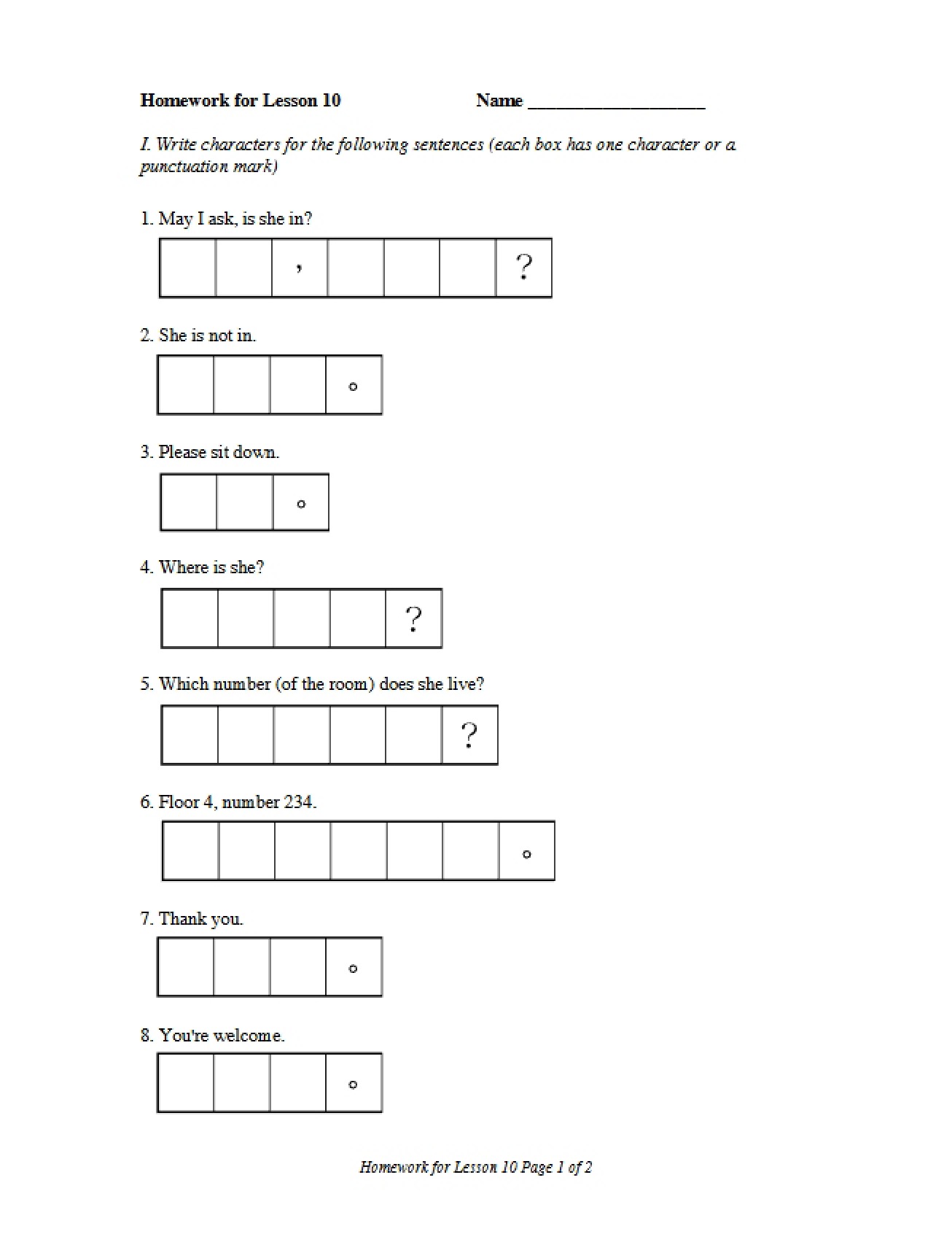 Lesson Ten Homework