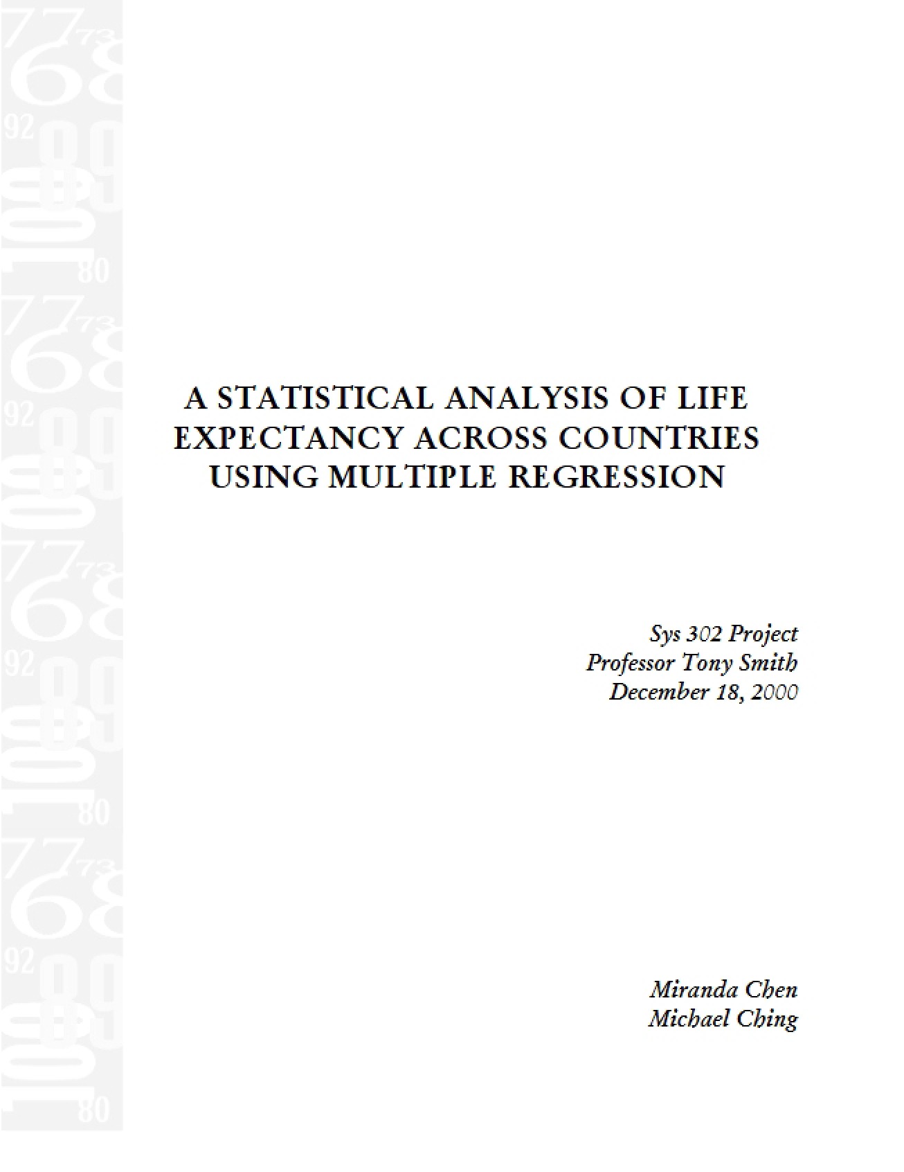 Statistical Analysis of Life Expectancy using Multiple Regression