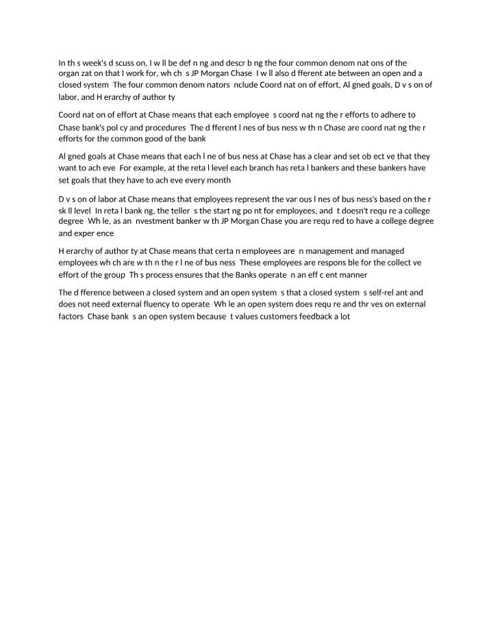 JP Morgan Chase - Analysis of Organizational Structure and Systems