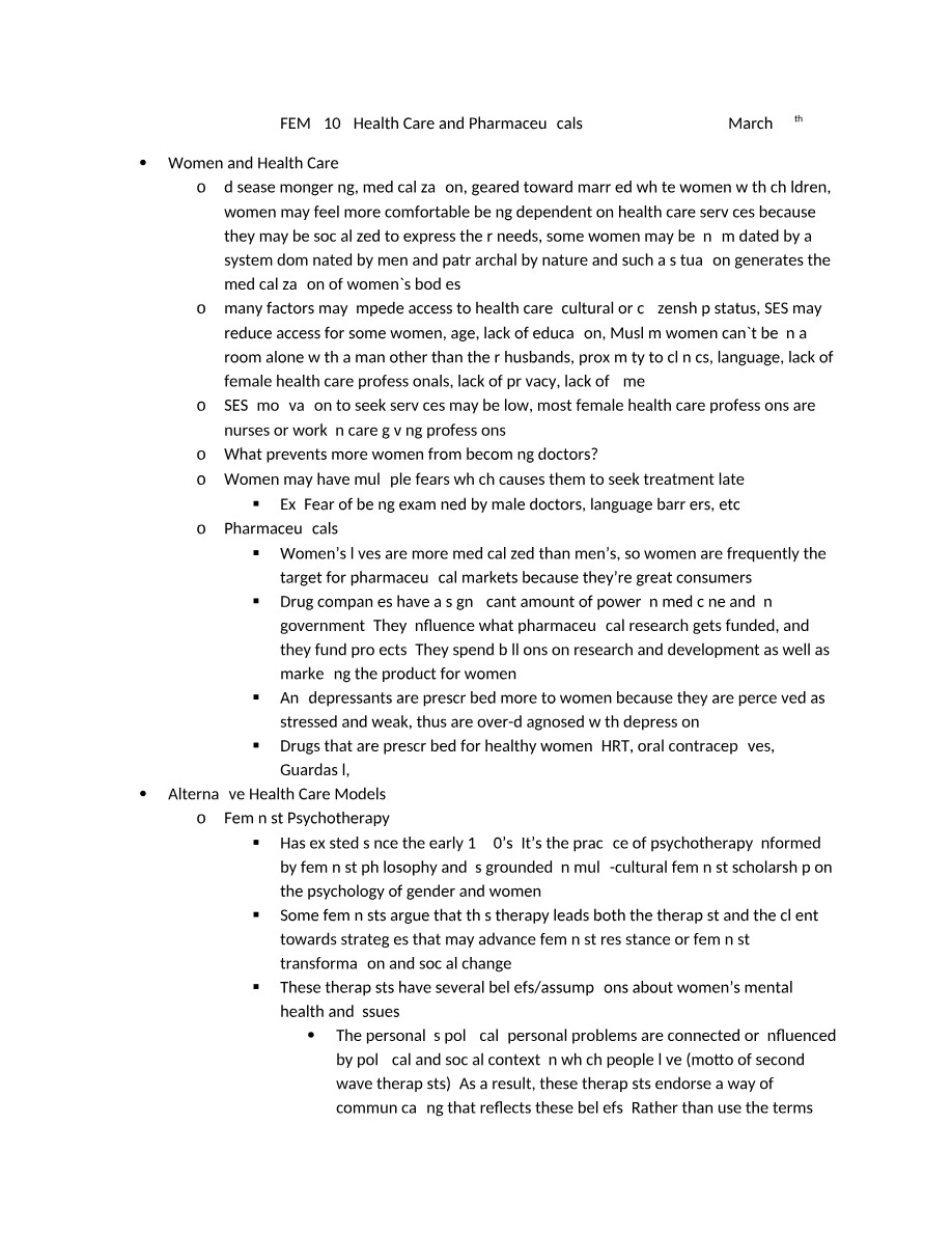 Health Care and Pharmaceuticals - FEM 2104