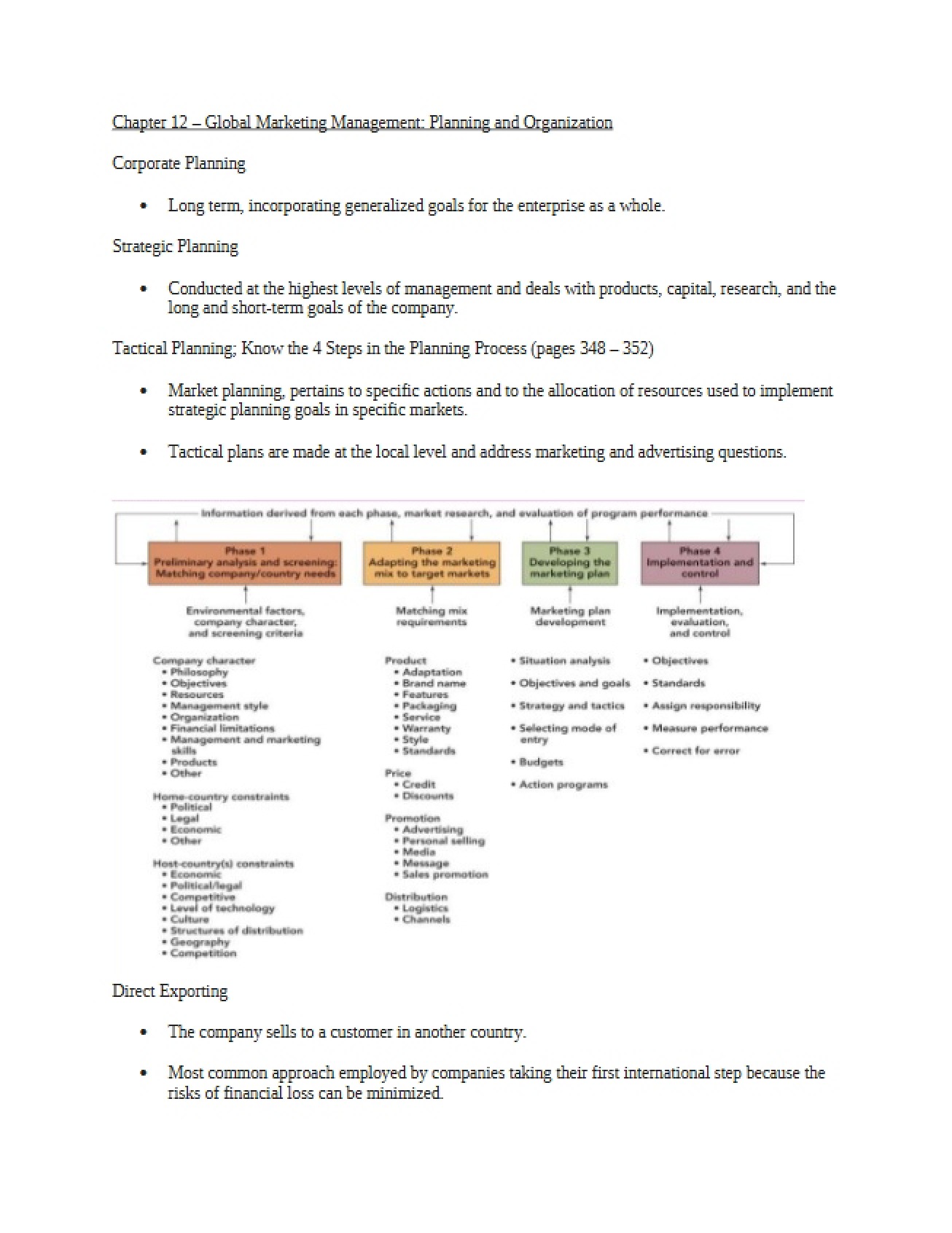 Global Marketing Org and Planning (Ch 12)