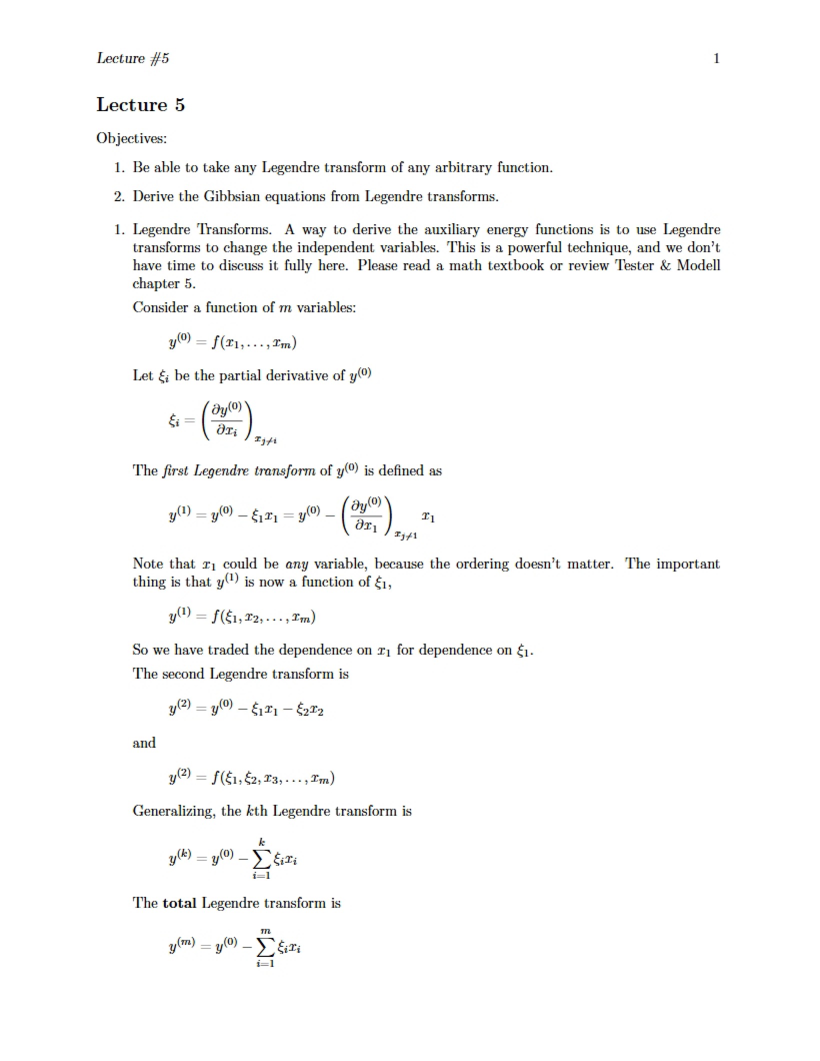 Class Notes for Thermodynamics