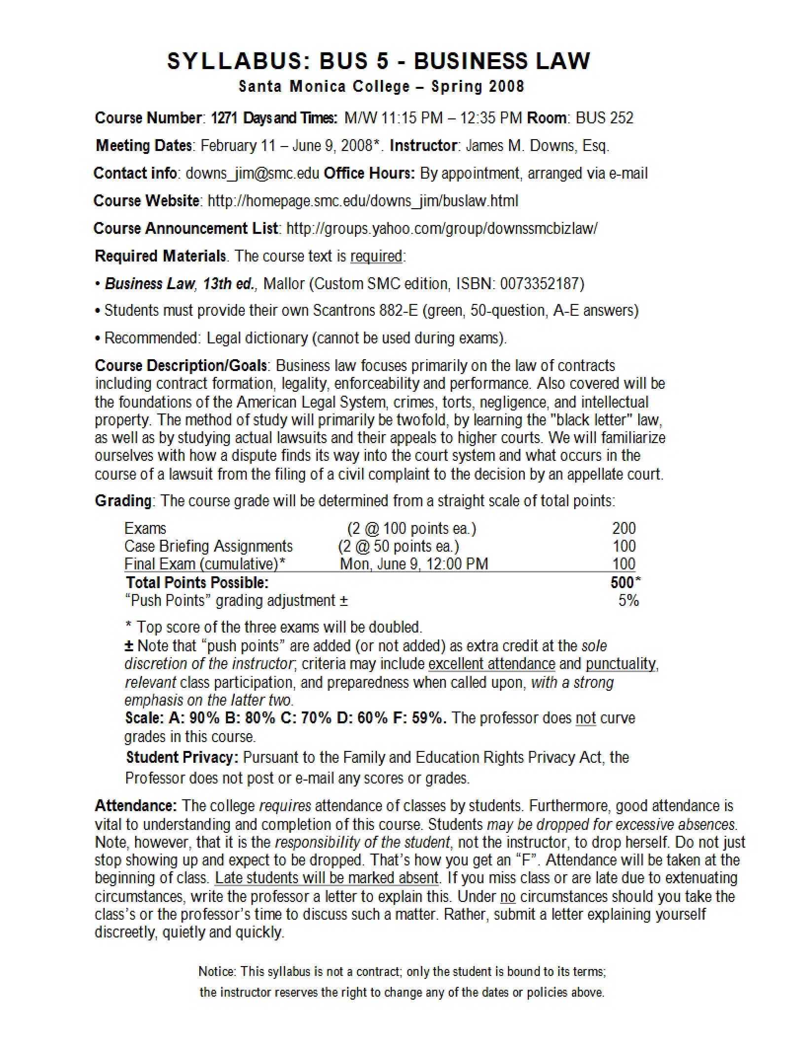 Business Law Syllabus