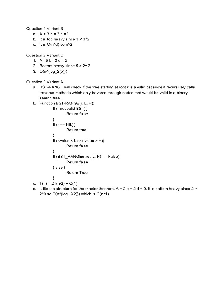 BST-RANGE Variants and Complexity Analysis Questions