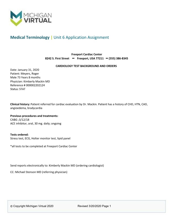 Unit 6 - Medical Terminology Application Assignment