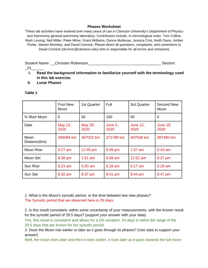 Worksheet on Phases