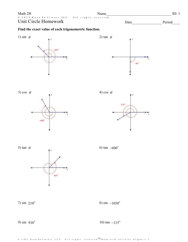Homework on the Unit Circle