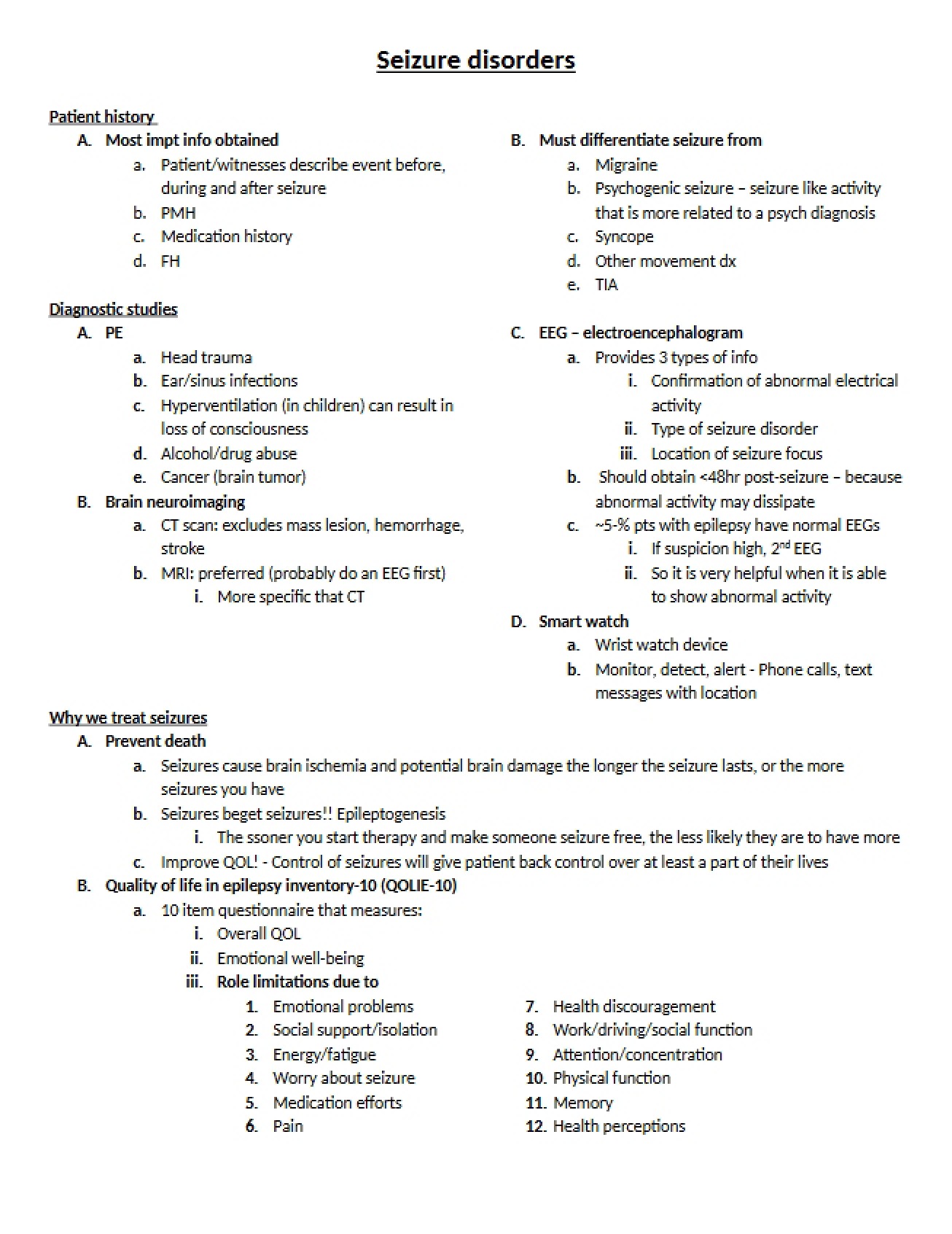Disorders of Seizures