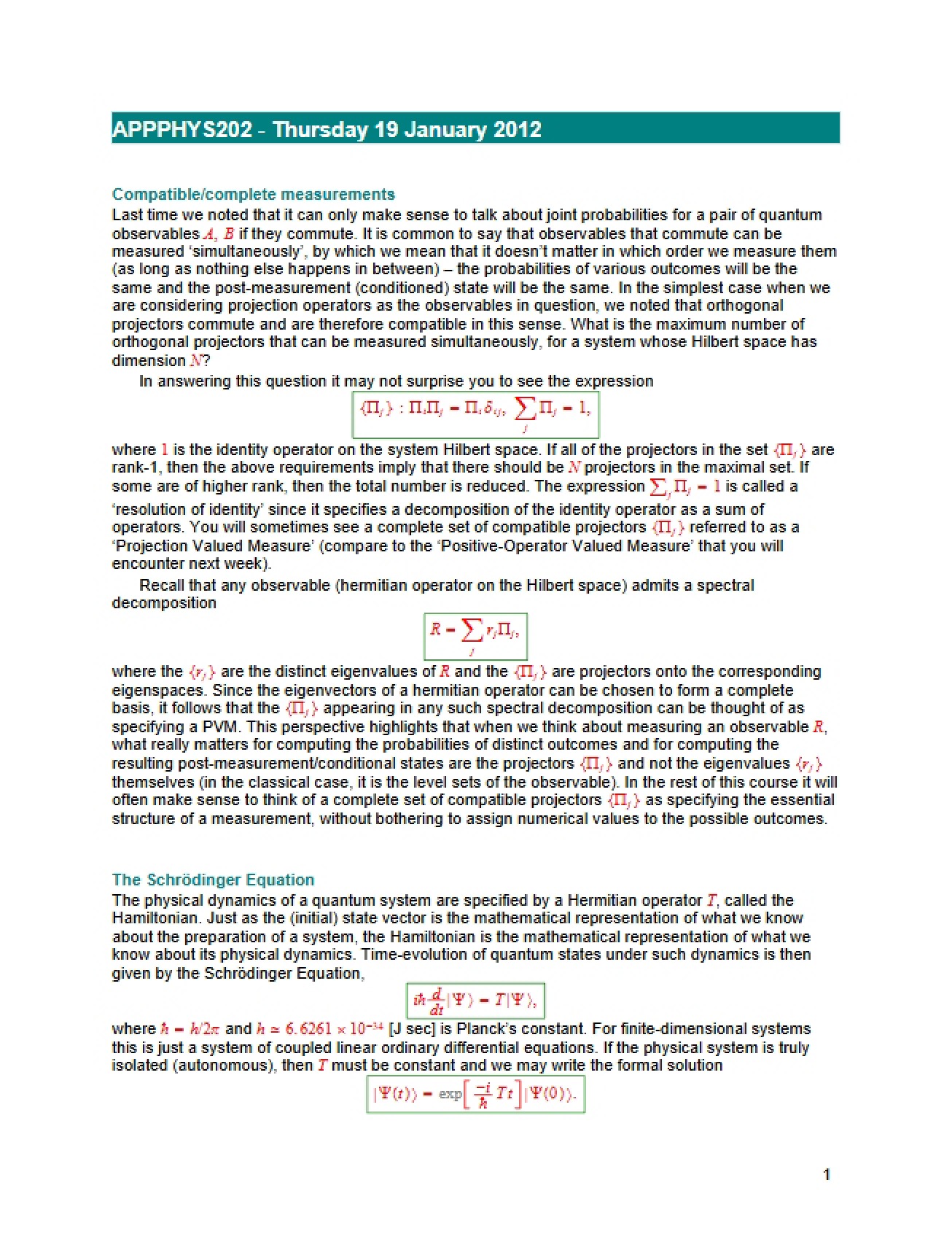 Quantum Probability and Information Study Notes