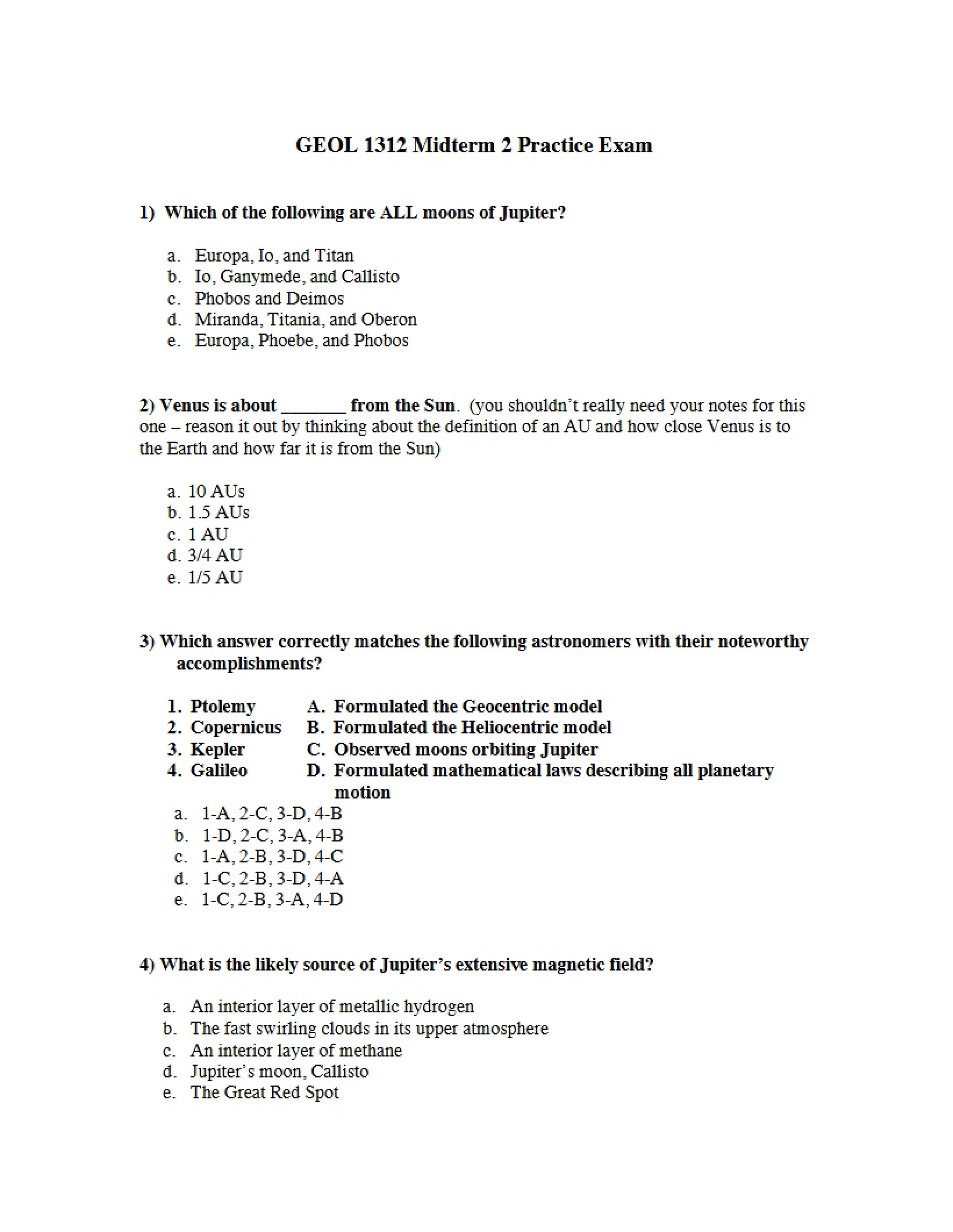 Second Midterm for GEOL 1312