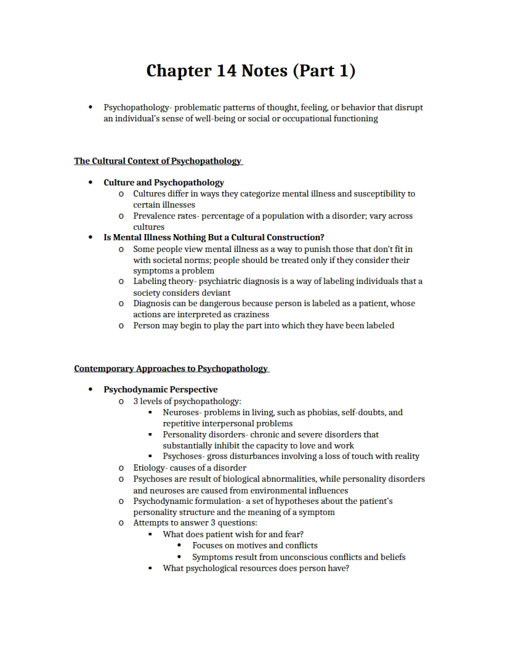 Part One of Chapter 14 Notes
