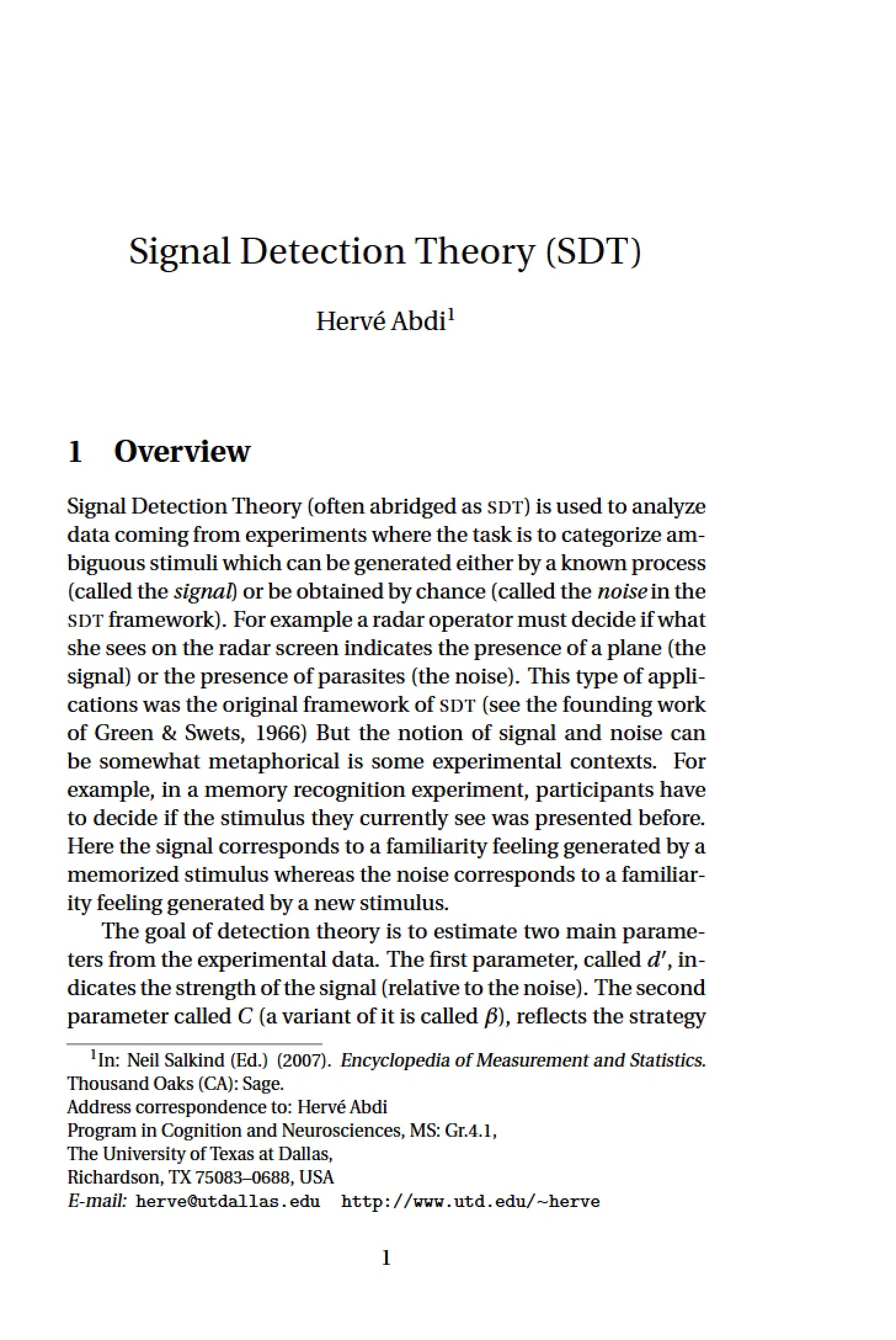 Theoretical Signal Detection