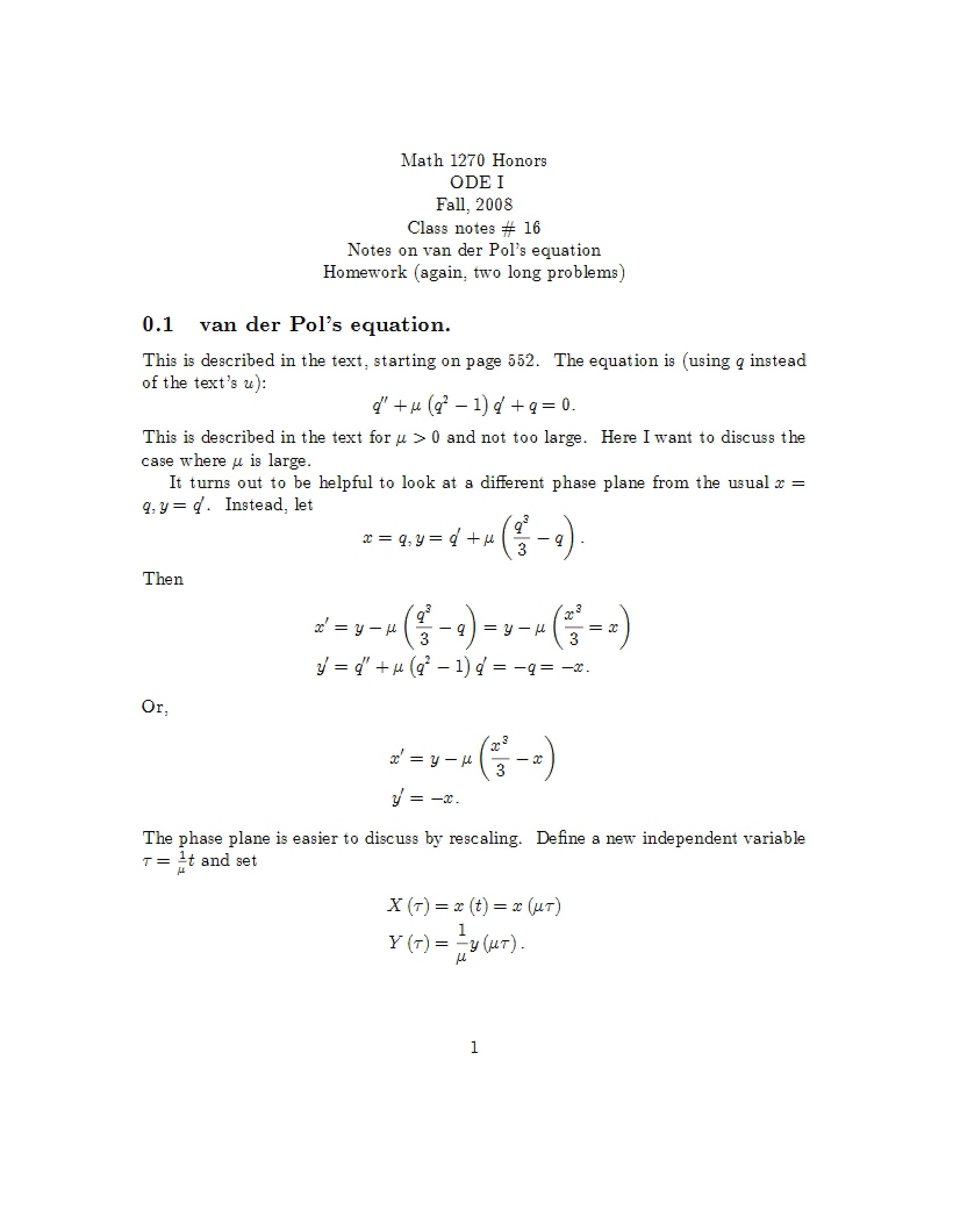 Class Notes 16 Math 1270