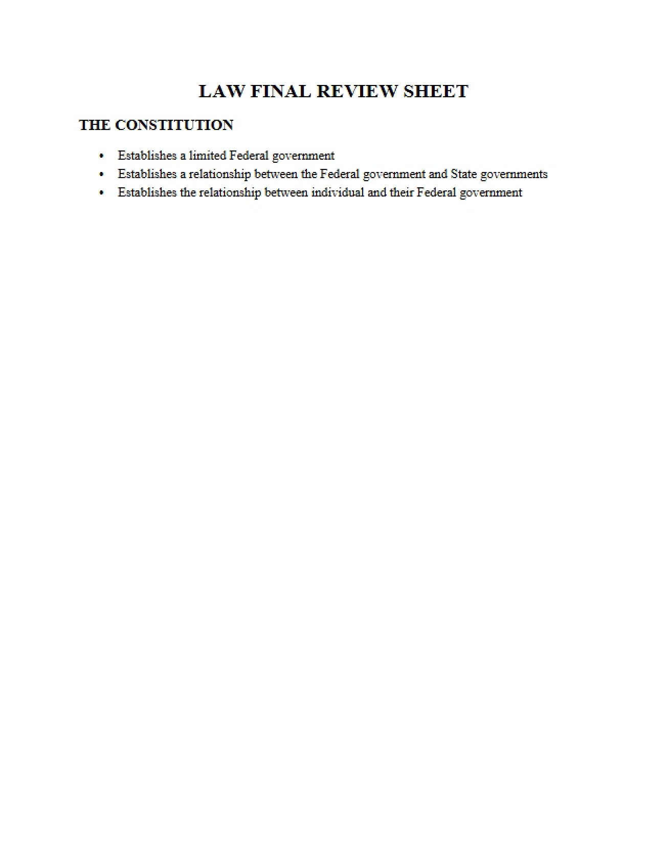 Review Sheet for Law Final