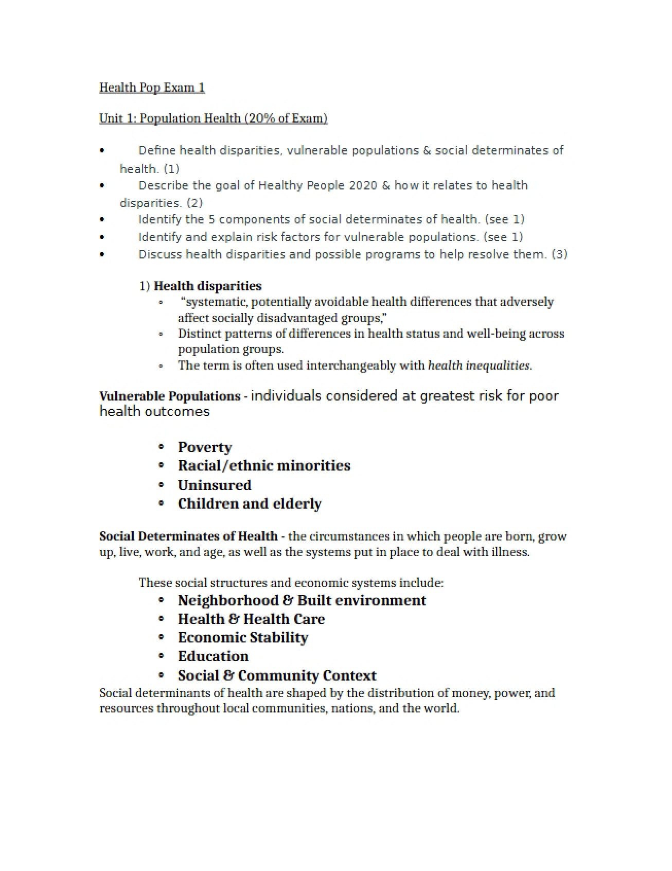 Exam One Healthy Populations