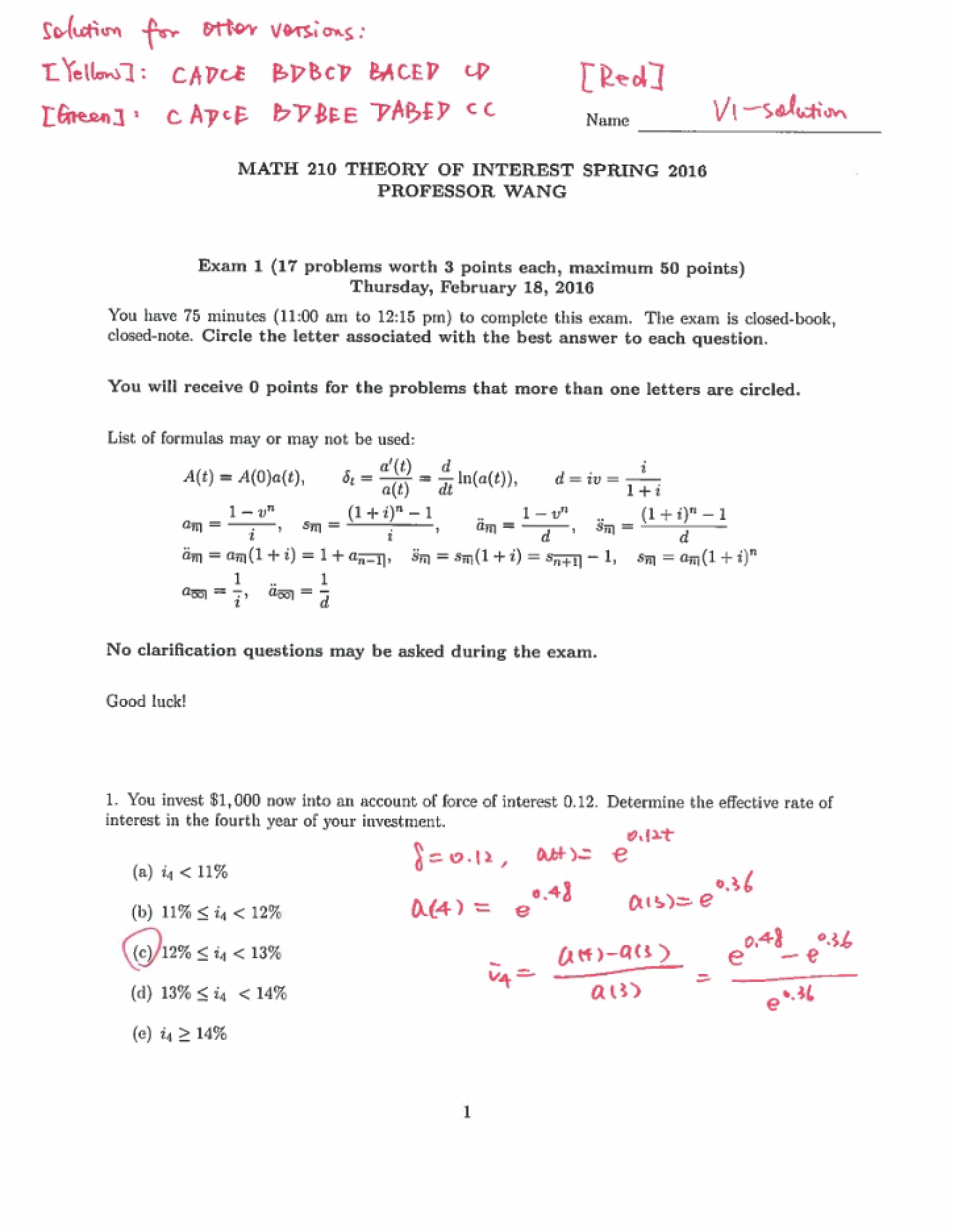 Solution to Midterm 1