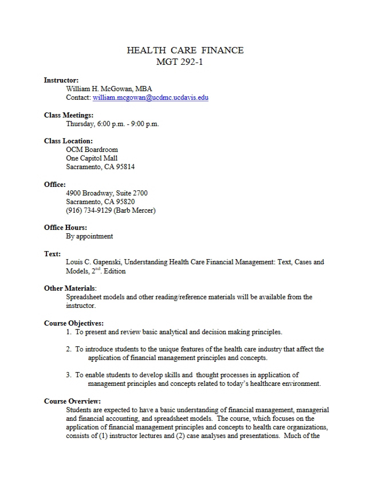 MGT 292 Course Syllabus
