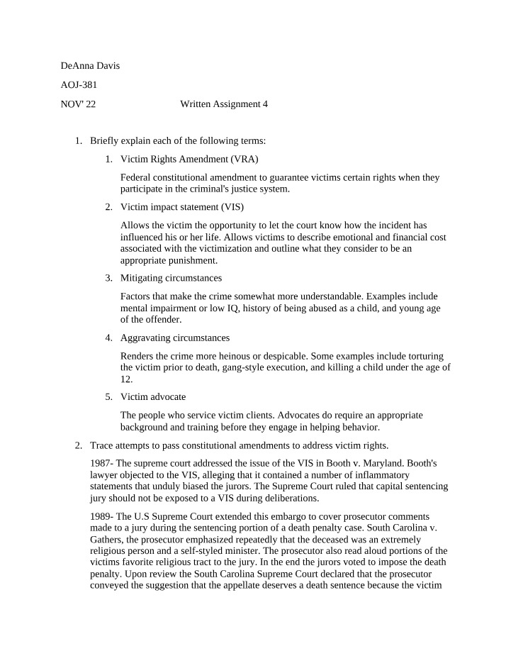 Victim Rights, Amendments, and Mitigating Factors