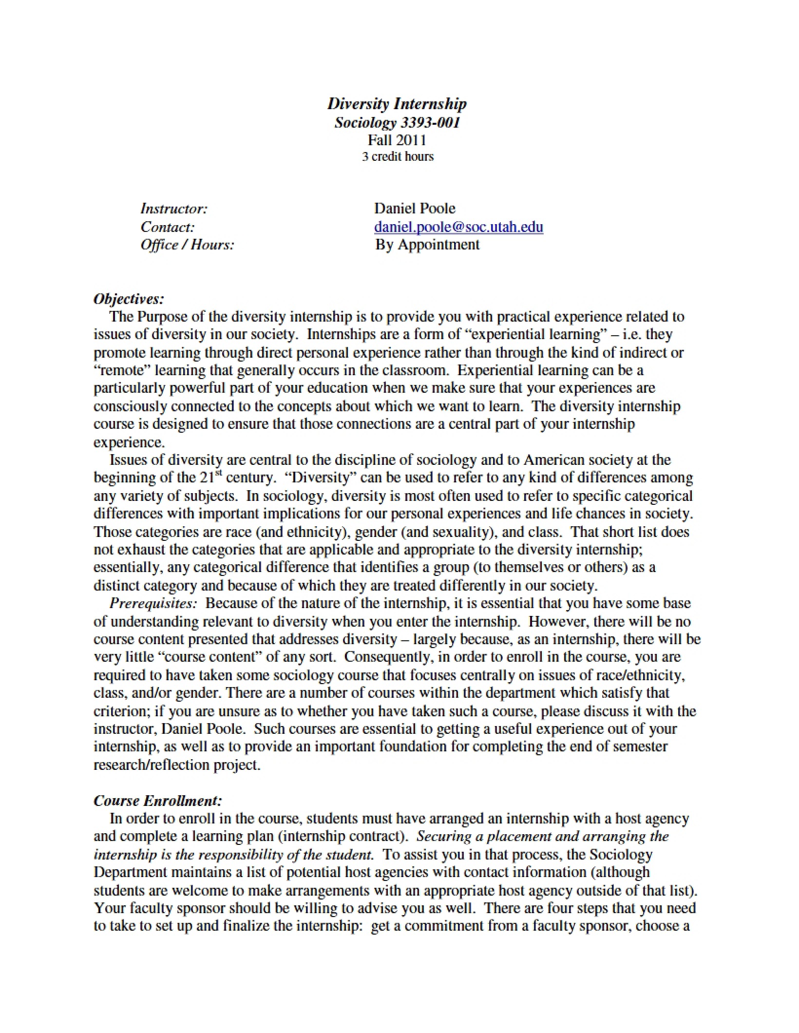 Diversity Internship Syllabus