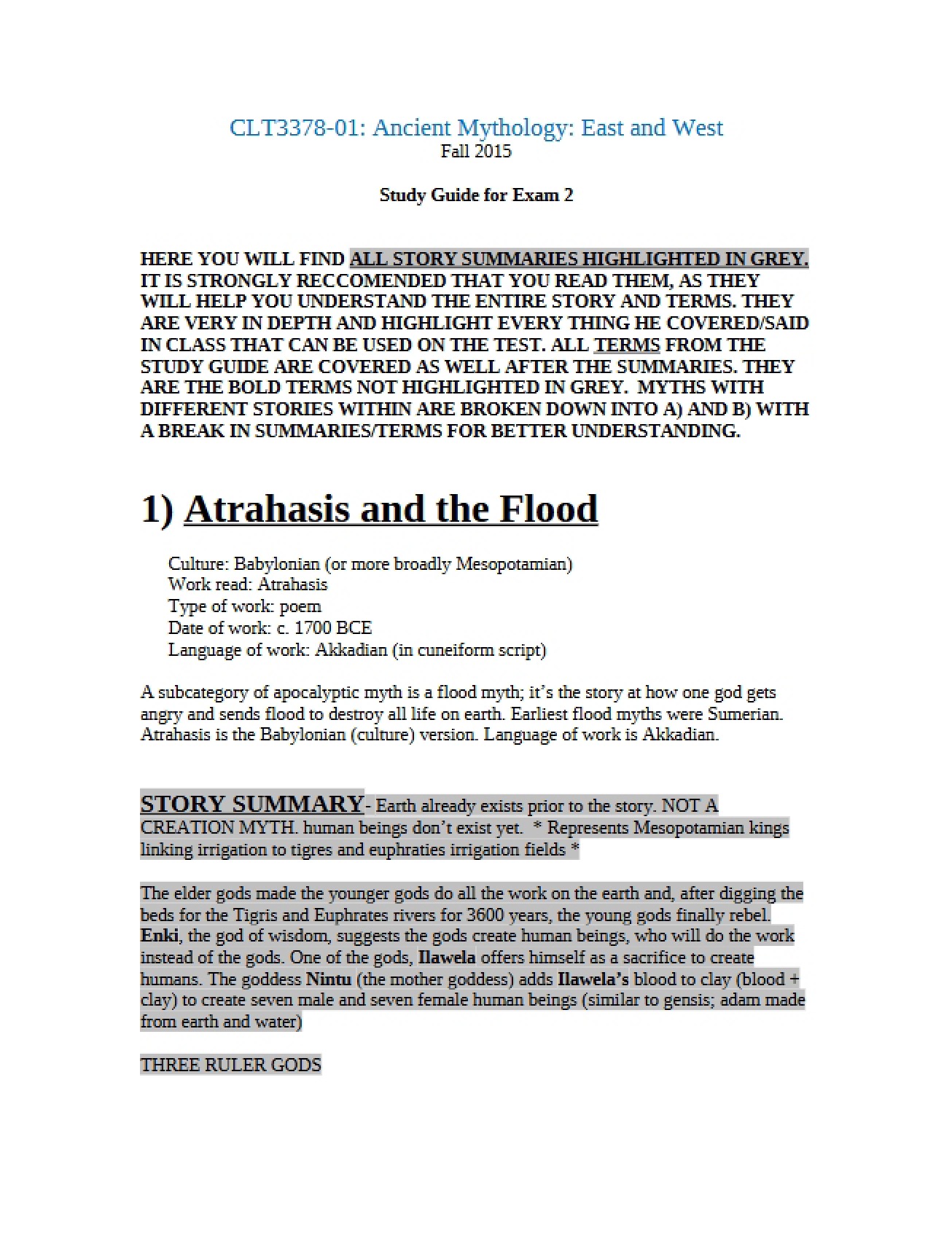 Second Exam Prep for Ancient Mythology