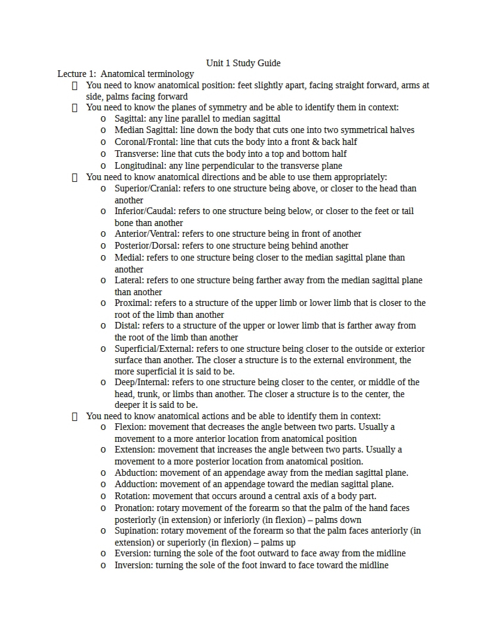 Guide for Examination One